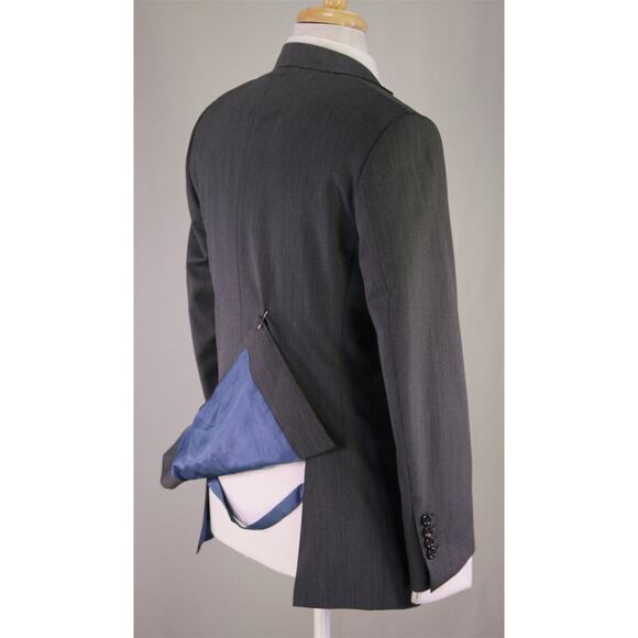 Michael Andrews Bespoke Gray Herringbone Wool 2-Btn Slim Fit Suit 36S - Picture 8 of 14